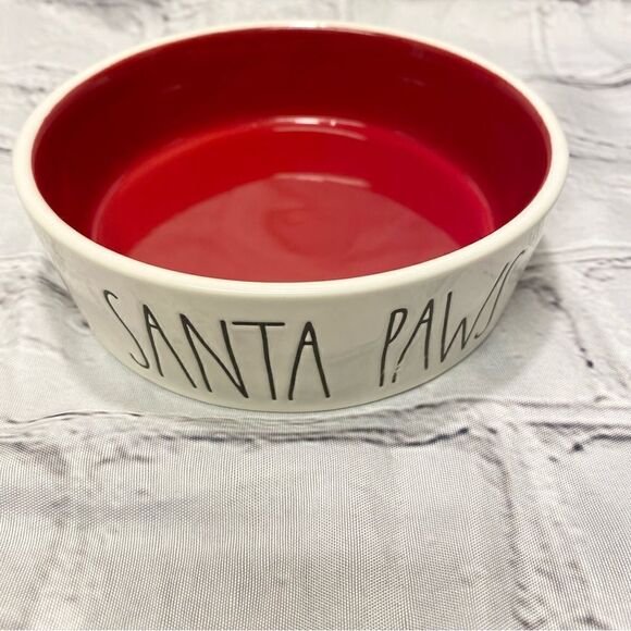 Rae Dunn Santa Paws 6" Red Christmas Large Ceramic Pet Dog Food Dish - Picture 1 of 5